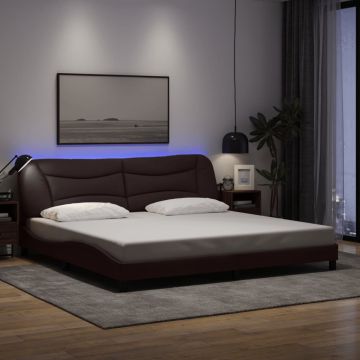 vidaXL Lovos rėmas su LED be čiužinio, Hvar, tamsiai rudas, 200x200cm, audinys