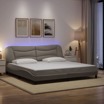 vidaXL Lovos rėmas su LED be čiužinio, Hvar, taupe spalvos, 200x200cm, audinys