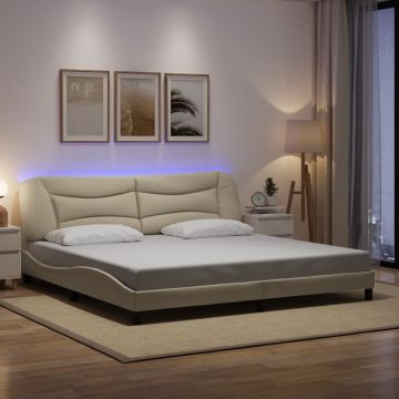 vidaXL Lovos rėmas su LED be čiužinio, Hvar, kreminės spalvos, 200x200cm, audinys