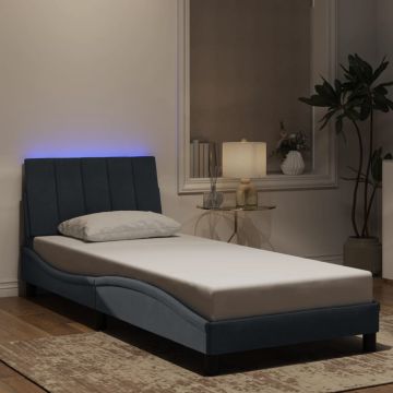 vidaXL Lovos rėmas su LED be čiužinio, Hanko, tamsiai pilkas, 80x200cm, aksomas