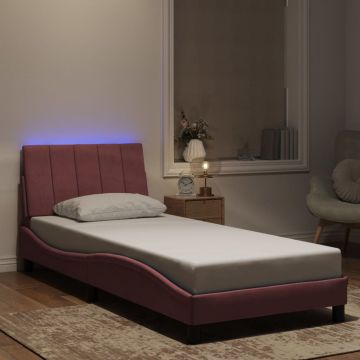 vidaXL Lovos rėmas su LED be čiužinio, Hanko, rožinės spalvos, 80x200cm, aksomas