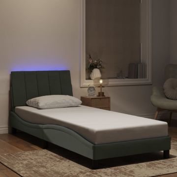 vidaXL Lovos rėmas su LED be čiužinio, Hanko, šviesiai pilkas, 90x190cm, aksomas