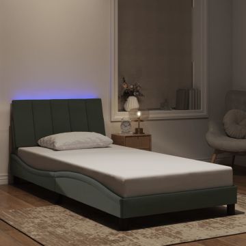 vidaXL Lovos rėmas su LED be čiužinio, Hanko, šviesiai pilkas, 100x200cm, aksomas