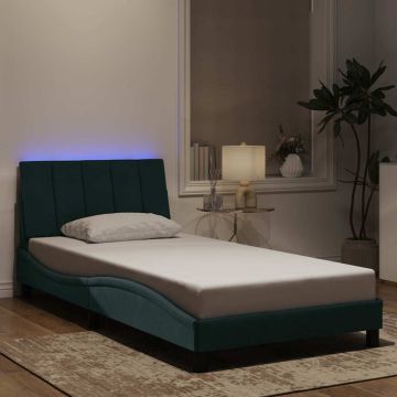 vidaXL Lovos rėmas su LED be čiužinio, Hanko, tamsiai žalias, 100x200cm, aksomas