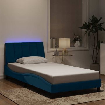 vidaXL Lovos rėmas su LED be čiužinio, Hanko, mėlynos spalvos, 100x200cm, aksomas