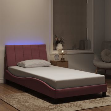 vidaXL Lovos rėmas su LED be čiužinio, Hanko, rožinės spalvos, 100x200cm, aksomas