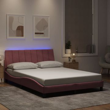 vidaXL Lovos rėmas su LED be čiužinio, Hanko, rožinės spalvos, 120x200cm, aksomas