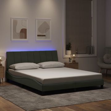vidaXL Lovos rėmas su LED be čiužinio, Hanko, šviesiai pilkos spalvos, 160x200cm, aksomas