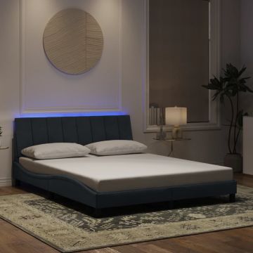 vidaXL Lovos rėmas su LED be čiužinio, Hanko, tamsiai pilkos spalvos, 160x200cm, aksomas