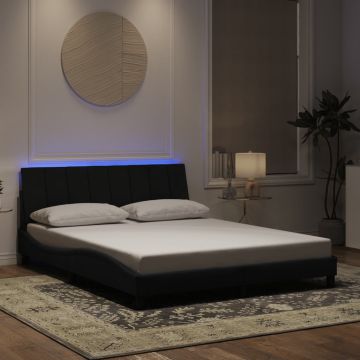 vidaXL Lovos rėmas su LED be čiužinio, Hanko, juodos spalvos, 160x200cm, aksomas
