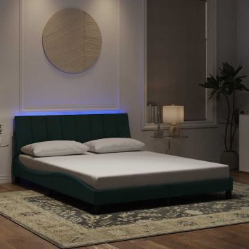 vidaXL Lovos rėmas su LED be čiužinio, Hanko, tamsiai žalios spalvos, 160x200cm, aksomas