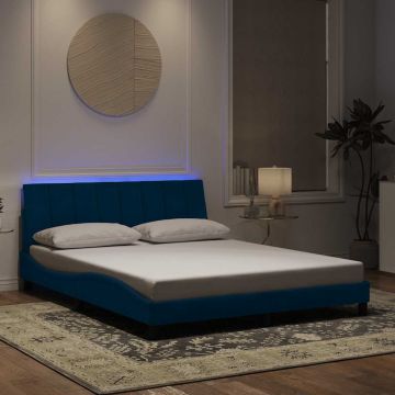 vidaXL Lovos rėmas su LED be čiužinio, Hanko, mėlynos spalvos, 160x200cm, aksomas