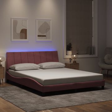vidaXL Lovos rėmas su LED be čiužinio, Hanko, rožinės spalvos, 160x200cm, aksomas