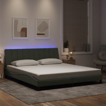 vidaXL Lovos rėmas su LED be čiužinio, Hanko, šviesiai pilkos spalvos, 180x200cm, aksomas