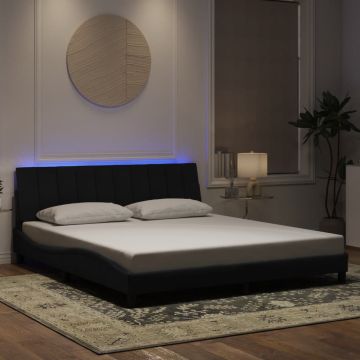 vidaXL Lovos rėmas su LED be čiužinio, Hanko, juodos spalvos, 180x200cm, aksomas