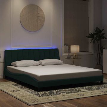 vidaXL Lovos rėmas su LED be čiužinio, Hanko, tamsiai žalios spalvos, 180x200cm, aksomas