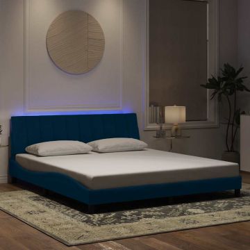 vidaXL Lovos rėmas su LED be čiužinio, Hanko, mėlynos spalvos, 180x200cm, aksomas