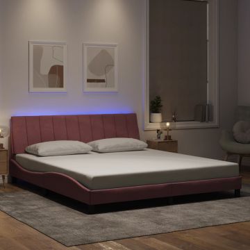 vidaXL Lovos rėmas su LED be čiužinio, Hanko, rožinės spalvos, 180x200cm, aksomas
