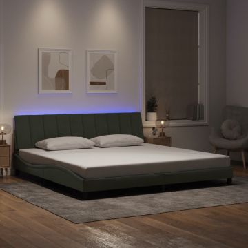vidaXL Lovos rėmas su LED be čiužinio, Hanko, šviesiai pilkos spalvos, 200x200cm, aksomas