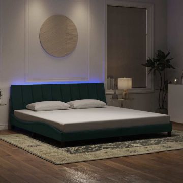 vidaXL Lovos rėmas su LED be čiužinio, Hanko, tamsiai žalios spalvos, 200x200cm, aksomas