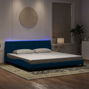 vidaXL Lovos rėmas su LED be čiužinio, Hanko, mėlynos spalvos, 200x200cm, aksomas