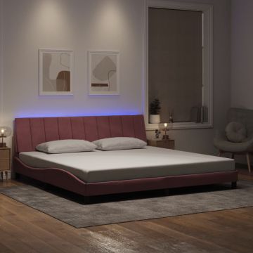 vidaXL Lovos rėmas su LED be čiužinio, Hanko, rožinės spalvos, 200x200cm, aksomas