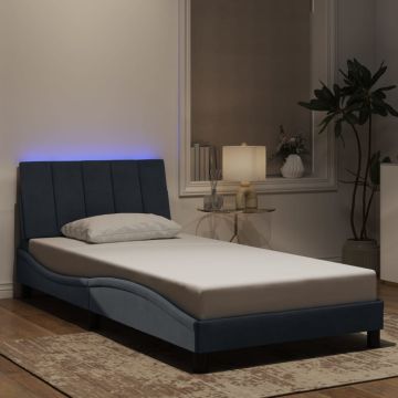 vidaXL Lovos rėmas su LED be čiužinio, Hanko, tamsiai pilkas, 100x203cm, aksomas