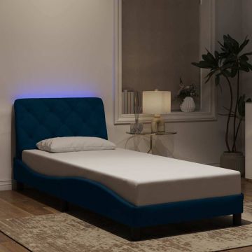 vidaXL Lovos rėmas su LED be čiužinio, mėlynos spalvos, 80x200cm, aksomas