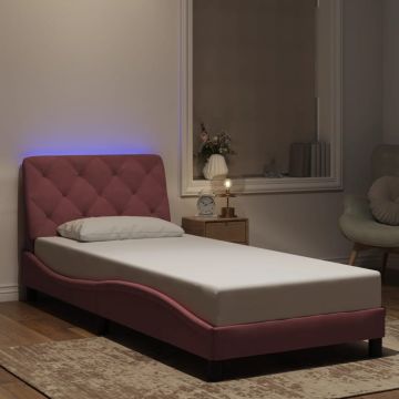 vidaXL Lovos rėmas su LED be čiužinio, rožinės spalvos, 80x200cm, aksomas