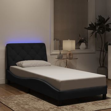vidaXL Lovos rėmas su LED be čiužinio, juodos spalvos, 90x190cm, aksomas