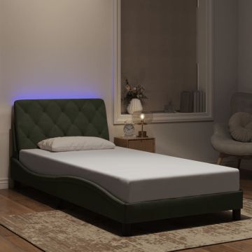 vidaXL Lovos rėmas su LED be čiužinio, šviesiai pilkas, 100x200cm, aksomas