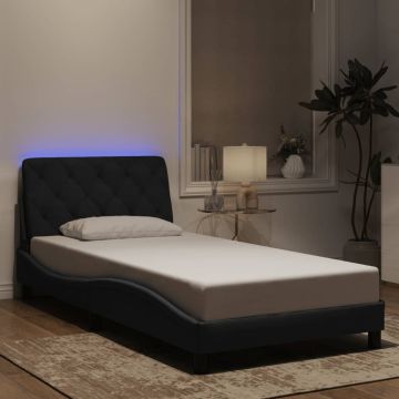 vidaXL Lovos rėmas su LED be čiužinio, juodos spalvos, 100x200cm, aksomas