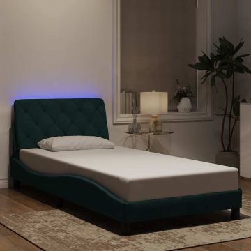 vidaXL Lovos rėmas su LED be čiužinio, tamsiai žalias, 100x200cm, aksomas