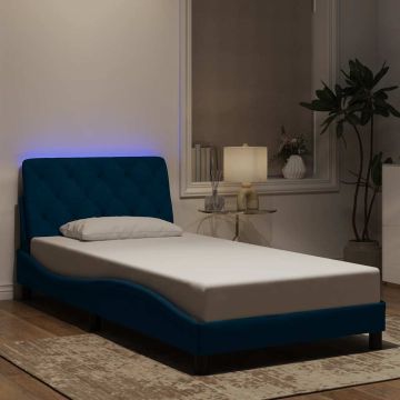 vidaXL Lovos rėmas su LED be čiužinio, mėlynos spalvos, 100x200cm, aksomas