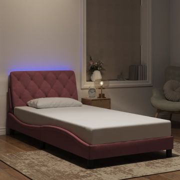 vidaXL Lovos rėmas su LED be čiužinio, rožinės spalvos, 100x200cm, aksomas