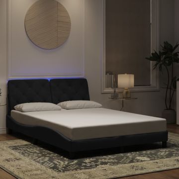 vidaXL Lovos rėmas su LED be čiužinio, juodos spalvos, 140x190cm, aksomas