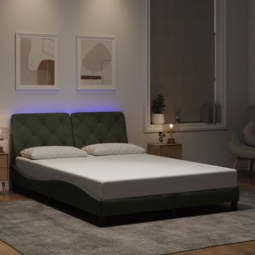 vidaXL Lovos rėmas su LED be čiužinio, šviesiai pilkas, 140x200cm, aksomas