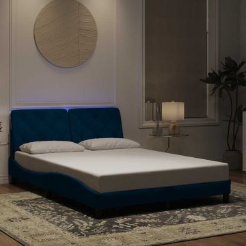 vidaXL Lovos rėmas su LED be čiužinio, mėlynos spalvos, 140x200cm, aksomas