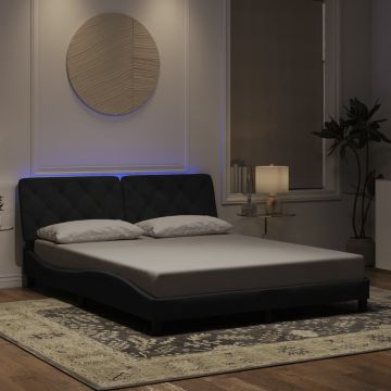 vidaXL Lovos rėmas su LED be čiužinio, juodos spalvos, 160x200cm, aksomas