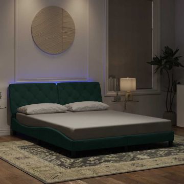 vidaXL Lovos rėmas su LED be čiužinio, tamsiai žalios spalvos, 160x200cm, aksomas