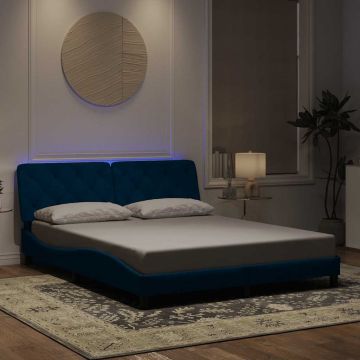 vidaXL Lovos rėmas su LED be čiužinio, mėlynos spalvos, 160x200cm, aksomas