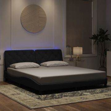 vidaXL Lovos rėmas su LED be čiužinio, juodos spalvos, 180x200cm, aksomas