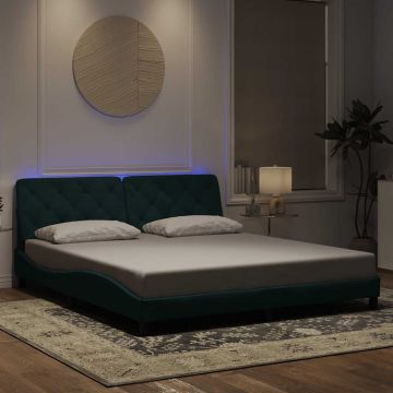 vidaXL Lovos rėmas su LED be čiužinio, tamsiai žalios spalvos, 180x200cm, aksomas