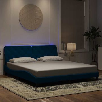 vidaXL Lovos rėmas su LED be čiužinio, mėlynos spalvos, 180x200cm, aksomas