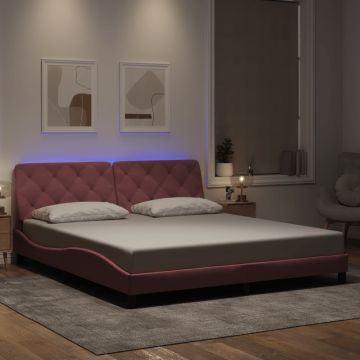 vidaXL Lovos rėmas su LED be čiužinio, rožinės spalvos, 180x200cm, aksomas