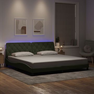 vidaXL Lovos rėmas su LED be čiužinio, šviesiai pilkos spalvos, 200x200cm, aksomas