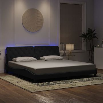 vidaXL Lovos rėmas su LED be čiužinio, juodos spalvos, 200x200cm, aksomas