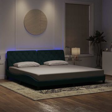 vidaXL Lovos rėmas su LED be čiužinio, tamsiai žalios spalvos, 200x200cm, aksomas
