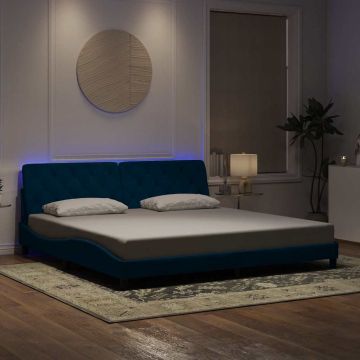 vidaXL Lovos rėmas su LED be čiužinio, mėlynos spalvos, 200x200cm, aksomas
