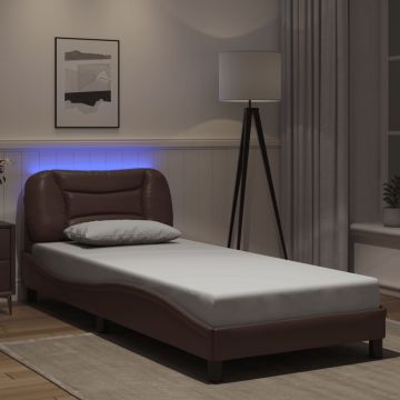 vidaXL Lovos rėmas su LED be čiužinio, Hvar, rudos spalvos, 80x200cm